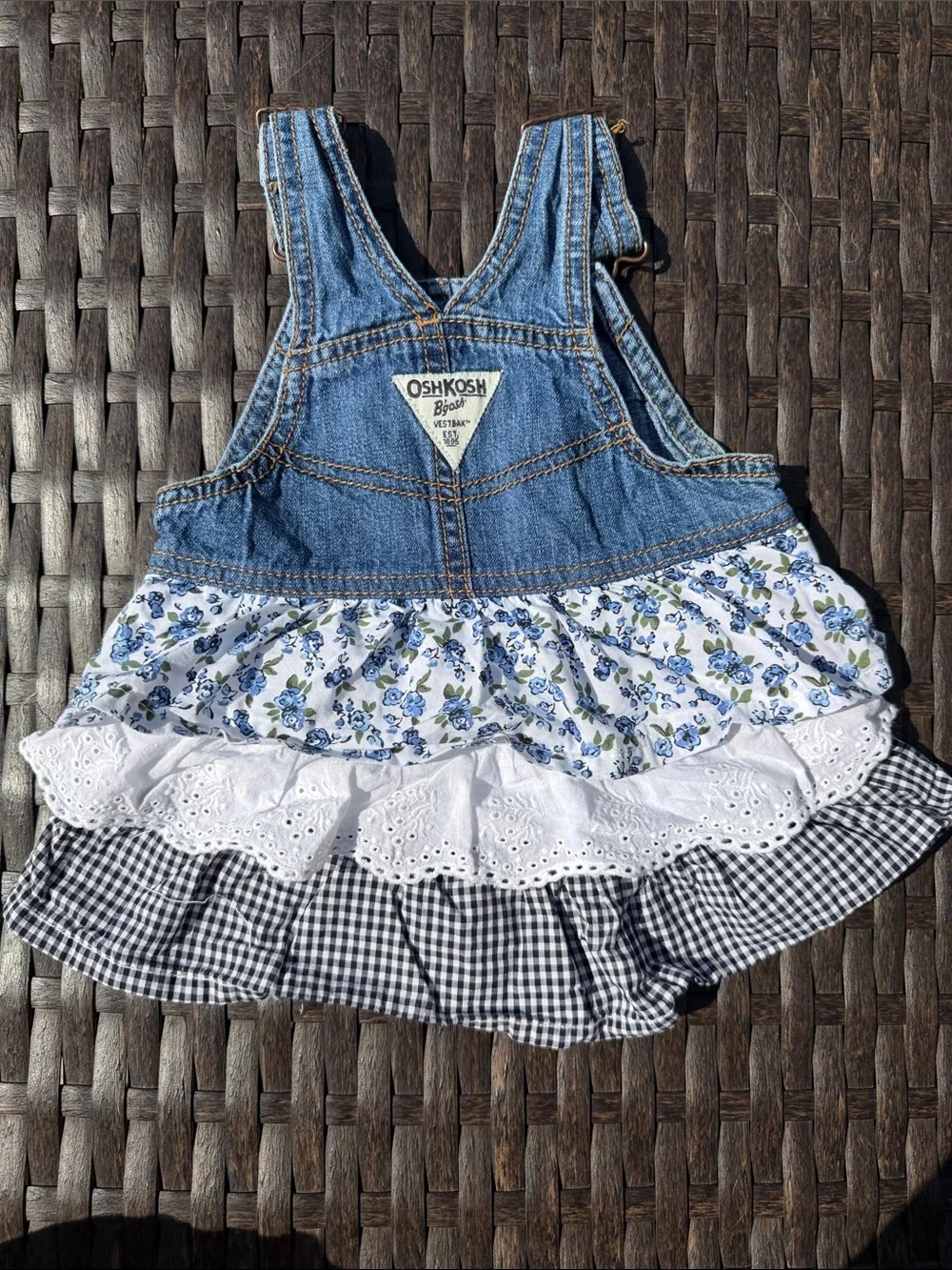 OshKosh B'gosh Denim Floral Ruffle Overall Dress